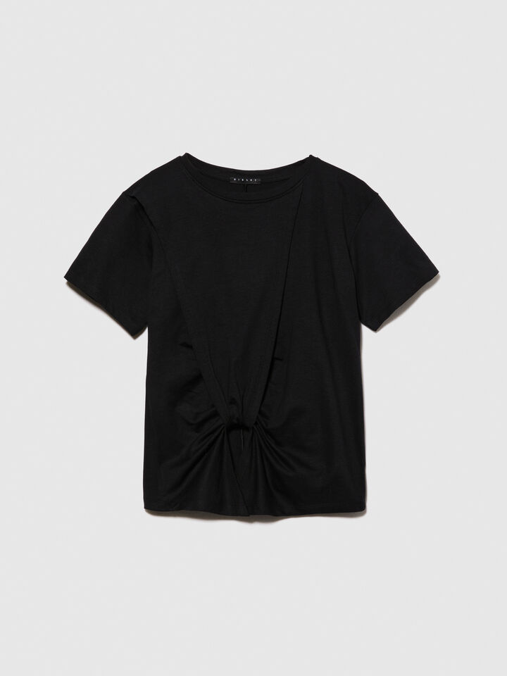 T-shirt with knot - women's short sleeve t-shirts - Black | Sisley image number 6